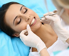 Woman at consultation for cosmetic dentistry